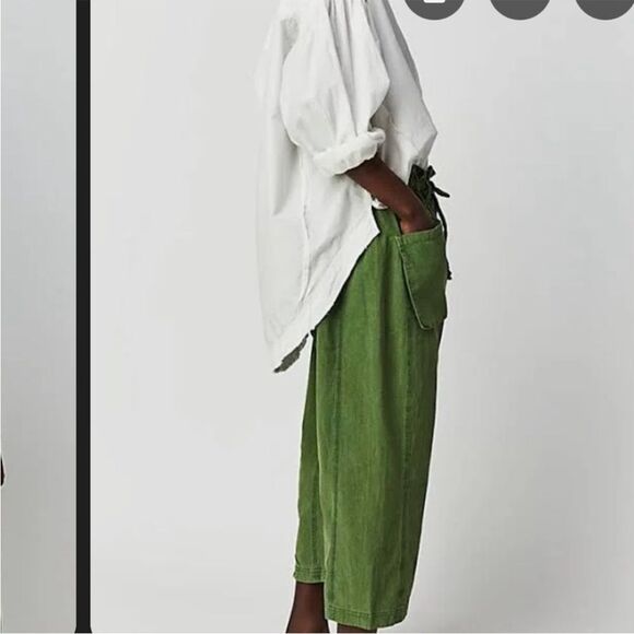 Free People Runyon Distressed Green Drawstring Cropped Pants Boho - Picture 4 of 15